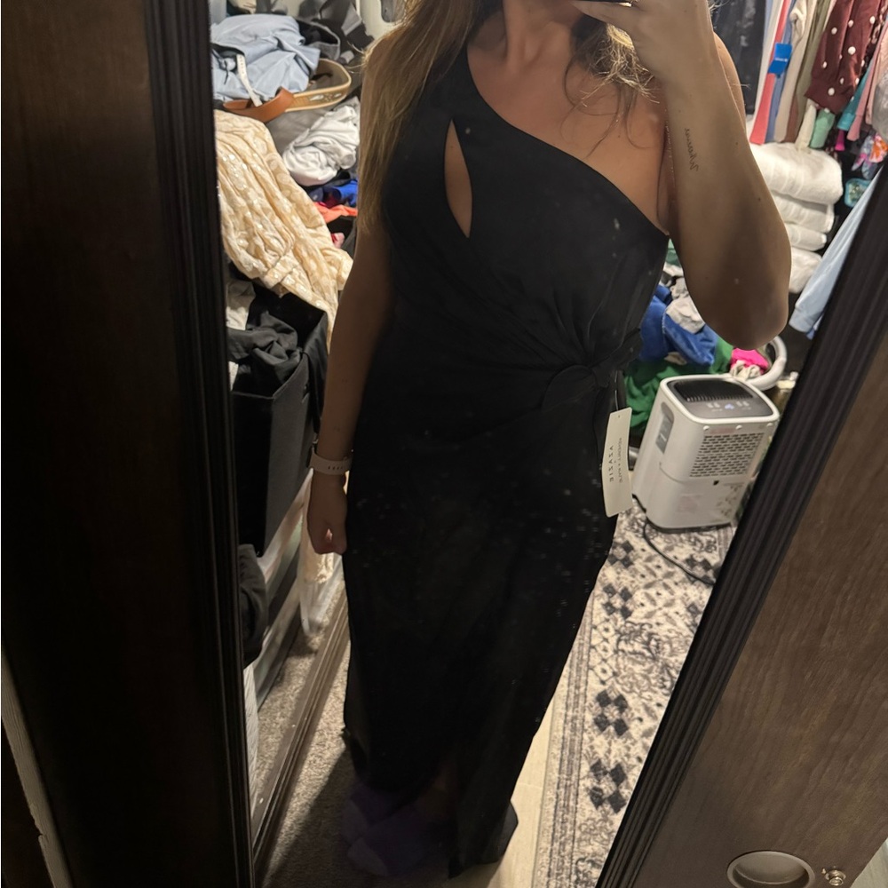 Azazie Kendall Kylie One Shoulder Keyhole Black Dress
